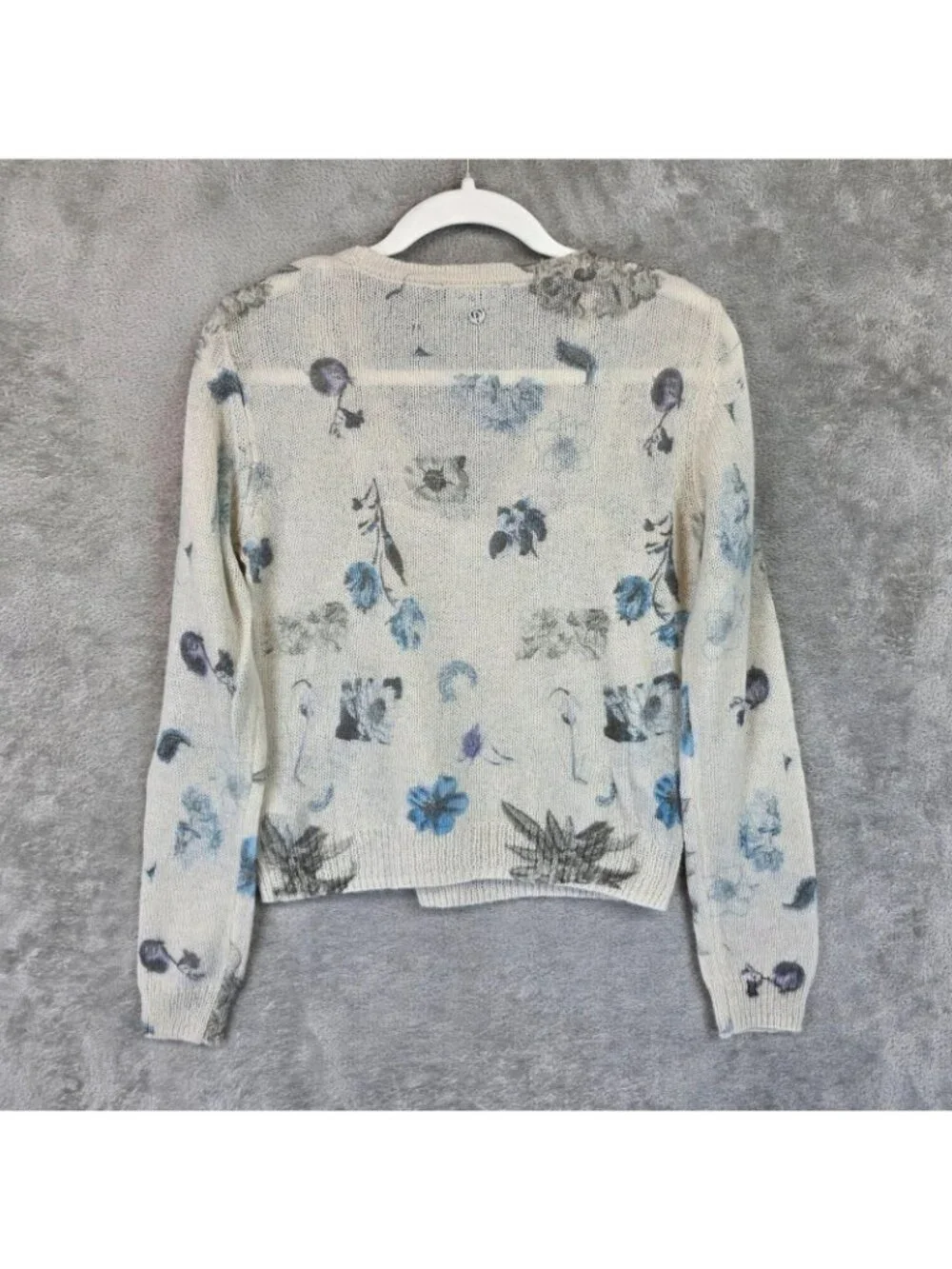 Desigual Cardigan Sweater Set Womens Small Cream Blue Floral Open Knit Sheer